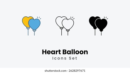 Heart Balloon Icons thin line and glyph vector icon stock illustration