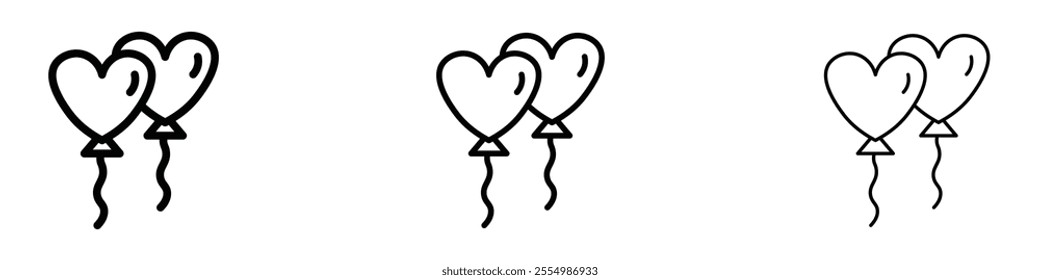 Heart balloon icons in tree different stroke sizes