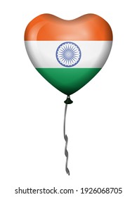 Heart balloon India flag on a white background. Vector illustration.