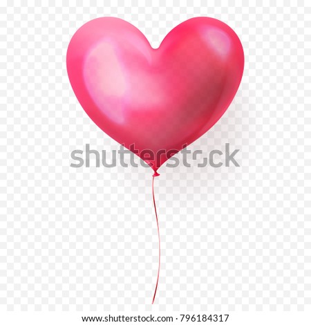 Heart balloon isolated glossy icon for Valentines Day, wedding or birthday greeting card design template. Vector 3D heart helium ballon decoration on transparent background