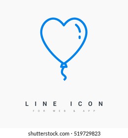 Heart balloon isolated single linear icon for websites and mobile minimalistic flat design.