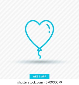 Heart balloon isolated single linear icon for websites and mobile minimalistic flat design.