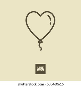 Heart Balloon Isolated Single Linear Icon For Websites And Mobile Minimalistic Flat Design.