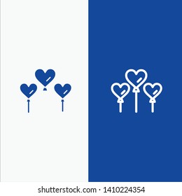 Heart, Balloon, Love Line and Glyph Solid icon Blue banner