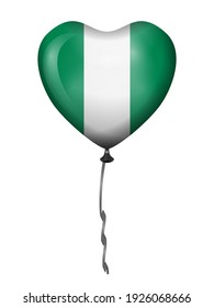 Heart balloon Nigeria flag on a white background. Vector illustration.