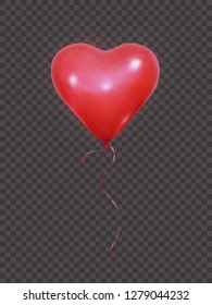 Heart balloon. Realistic red balloon with ribbon. Valentines Day balloon decoration.