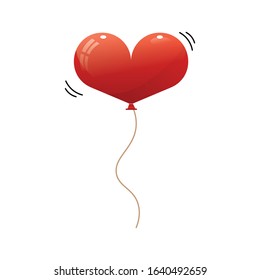 Heart balloon. Realistic red vector balloon for Valentine's Day. Helium heart shape balloon . Vector illustration, isolated on white background