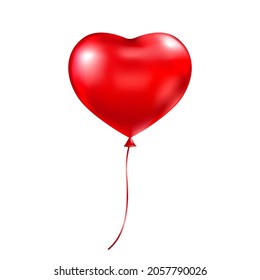 Heart balloon. Red air baloon. Helium 3d love ballon. Valentine day background. Anniversary celebration party. Happy Birthday design element. Carnival holiday decoration. Vector illustration.