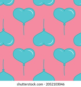 Heart balloon seamless pattern, pink blue color. Pattern for design of fabric and wrapping paper