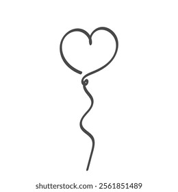 Heart balloon shape line icon. Decorative doodle illustration. Happy holiday and festive. Vector on white background