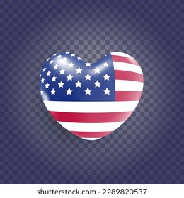 Heart in balloon shape, stylised sight or symbol. Festive art object for usa independence day. American national celebration design. Bright vector 3d cartoon illustration in minimal realistic style.