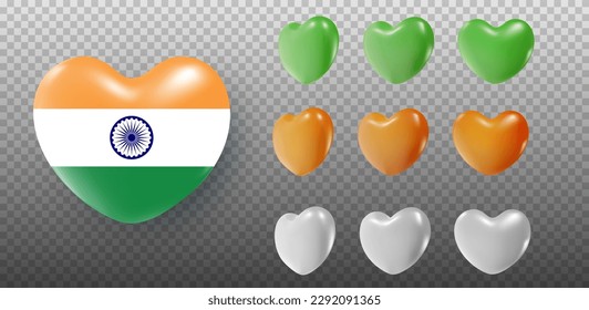 Heart in balloon shape, stylised sight or symbol. Festive art object for India independence day. National celebration design. Bright vector 3d cartoon illustration in minimal realistic style.