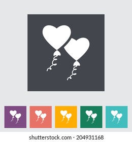 Heart balloon. Single flat icon on the button. Vector illustration.