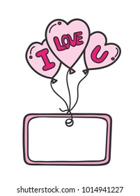 heart with balloon and space for text. doodle hand draw. vector illustration.