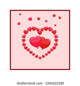 Heart of balloon in square. Colorful balloons on white background. Romantic symbol join, love, birthday, and wedding. Color mark of valentine day and holiday card. Design element. Vector illustration