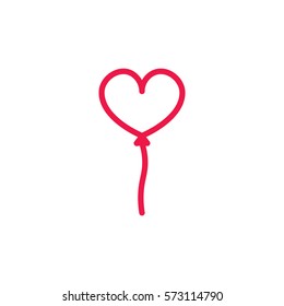 heart balloon thin line red icon on white background, happy valentine day