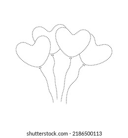 Heart balloon tracing worksheet for kids