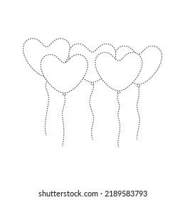 Heart balloon tracing worksheet for kids