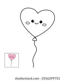 Heart balloon valentine. Heart balloon coloring page. Valentine theme coloring page. Heart balloon clipart illustration. Valentine day cute greeting elements for card, poster, flyers, invitation.