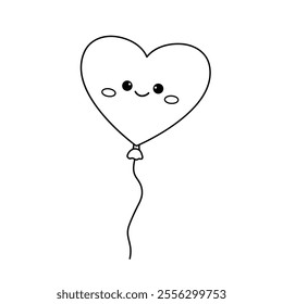 Heart balloon valentine. Heart balloon coloring page. Valentine theme coloring page. Heart balloon clipart illustration. Valentine day cute greeting elements for card, poster, flyers, invitation.