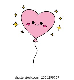 Heart balloon valentine. Heart balloon coloring page. Valentine theme coloring page. Heart balloon clipart illustration. Valentine day cute greeting elements for card, poster, flyers, invitation.