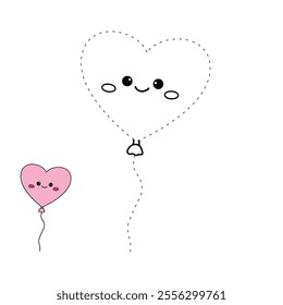 Heart balloon valentine. Heart balloon coloring page. Valentine theme coloring page. Heart balloon clipart illustration. Valentine day cute greeting elements for card, poster, flyers, invitation.