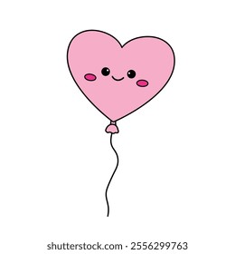 Heart balloon valentine. Heart balloon coloring page. Valentine theme coloring page. Heart balloon clipart illustration. Valentine day cute greeting elements for card, poster, flyers, invitation.