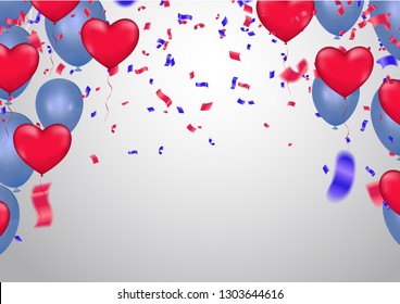 Heart balloon, Valentine's day, banner template. with confetti helium balloon isolated in the air.for birthday, anniversary, celebration, event design