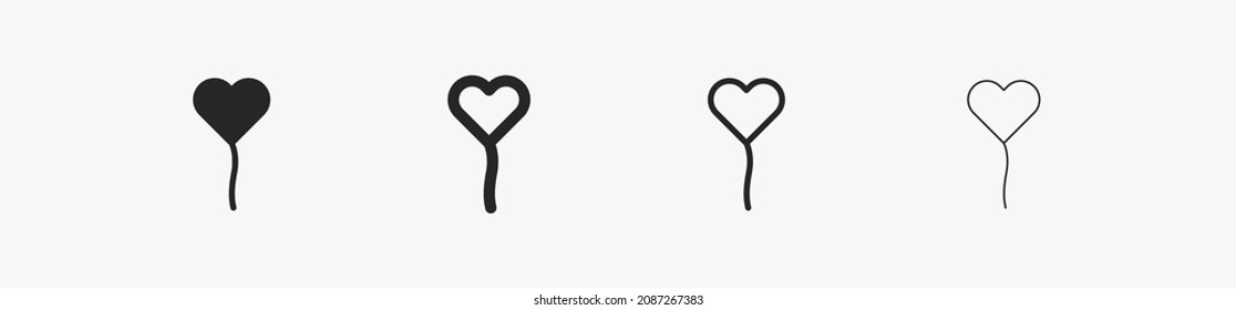 Icono vectorial de globo de corazón. Globo de corazón negro aislado