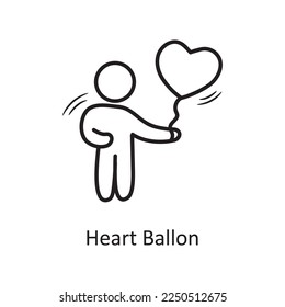 Dibujo de mano del contorno del vector del globo de corazón Icono ilustración de diseño. Símbolo de San Valentín sobre fondo blanco Archivo EPS 10