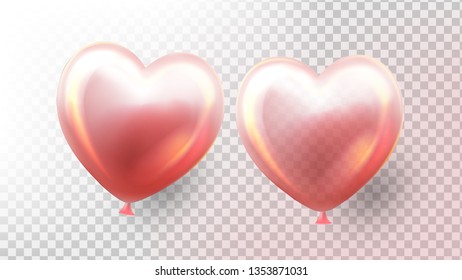 Heart Balloon Vector. Transparent 3D Realistic Balloon In Form Of Heart. 8 March Day Design. Flying Object. Illustration