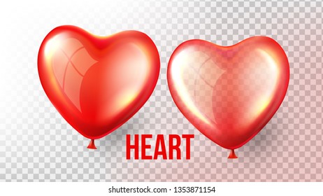 Heart Balloon Vector. Transparent 3D Realistic Red Air Balloon In Form Of Heart. Romantic Wedding Day Design. Romance Art. Illustration