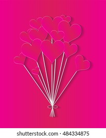 Heart balloons background pink color vector