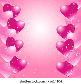 heart balloons background with stars
