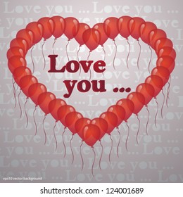Heart with balloons, eps10 vector background