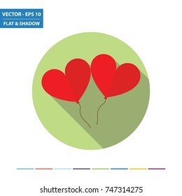 Heart balloons flat icon with long shadow. Vector Illustration.