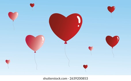 Heart Balloons Floating Through beautiful Sky