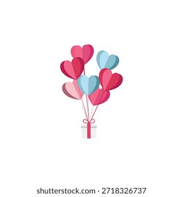 Globos de corazón con diseño de caja de regalo.