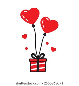 Heart Balloons with Gift Box - Romantic Valentine’s Day Illustration