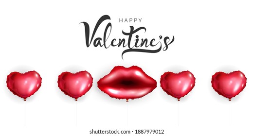 Heart balloons holiday design template. Happy Valentines Day concept. Celebration background. Vector illustration.