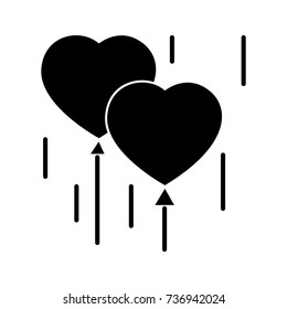 heart balloons icon, vector illustration, black sign on isolated background