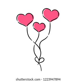Heart balloons isolated icon on white background. Balloon for valentine day and birthday party. Flat style vector illustration.