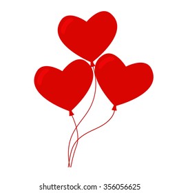 Heart balloons isolated icon on white background. Balloon for valentine day and birthday party. Flat style vector illustration. 