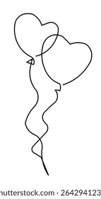 Heart Balloons Line Art, Romantic Love Graphic