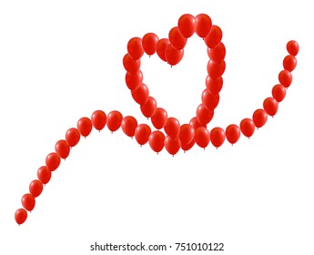 Heart of balloons lined up on the way in the heart beat