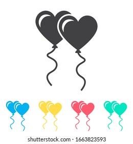 Heart balloons multi color icon set. Simple glyph, flat vector of wedding icons for ui and ux, website or mobile application