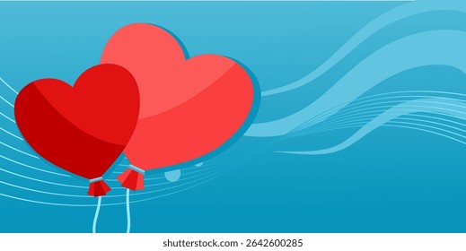 heart balloons on blue background with copy space – romantic love banner – vector illustration