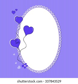 heart balloons on blue background framed with lace