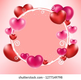 Heart balloons on circle frame for add text. Love concept.
