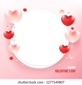 Heart balloons on circle frame for add text. Love concept.